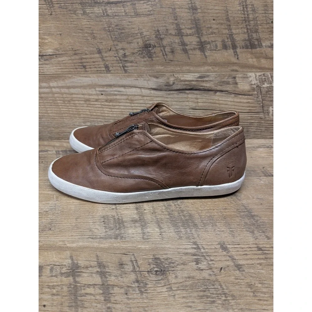 Frye‎ Brown Leather Zip Slip-On Sneakers Women's 10 Minimalist Casual